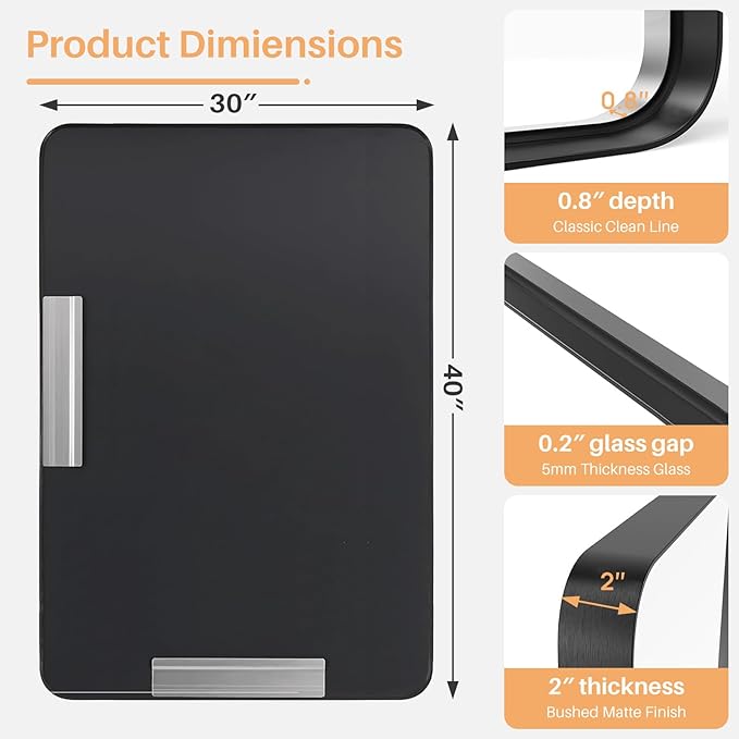 Bathroom Mirror for Wall, 40x30 Inch Rounded Rectangle Mirror, Black Metal Framed Bathroom Vanity Mirror for Restroom Farmhouse, Anti-Rust, Tempered Glass, Horizontally or Vertically Hanging