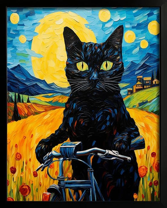 Hamduker Van Gogh Wall Art Cat Poster Starry Night Funny Bathroom Vintage Wall Art Posters for Room Kids Bedroom Living Room Home Aesthetic (Size: 11'' x 14''x1pcs)