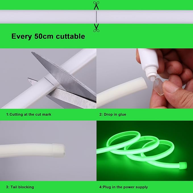 BENLUN AC 110V COB LED Strip Lights Outdoor Waterproof 65.6ft, Green Super Bright 200W LED Rope Light, IP65 Flexible Cuttable, for Bedroom Garden Commercial House Gaming Room Decor