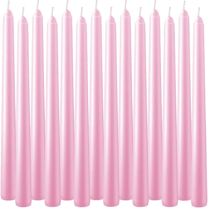 WPONSZU Set of 14 Pink Taper Candles, 7-8 Hours Burn Time, Unscented, Smokeless and Dripless, 4/5 x 10 Inch Dinner Candle Set for Valentine's Day,Household, Wedding, Party and Home Décor Candlesticks