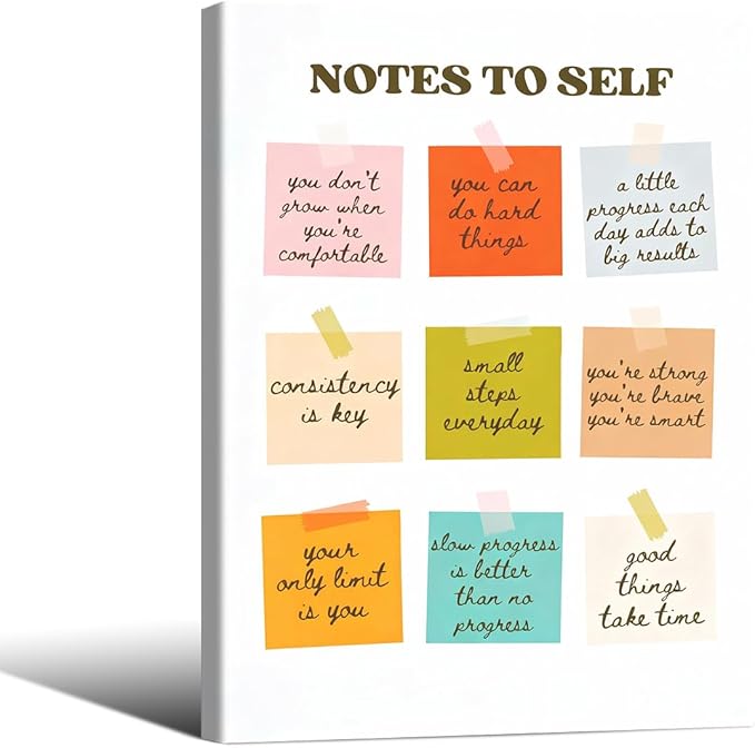 Notes To Self Motivational Quotes Wall Art Mental Health Canvas Poster 08x10 inch Framed Modern Colorful Inspirational Prints for Office Home Living Room Wall Decor