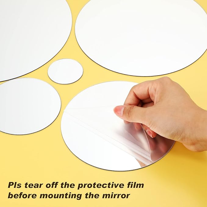 Shappy 32 Pcs Acrylic Mirror Wall Stickers Removable Round Wall Decal Circle Mirror Tiles for Home Bathroom Living Room Bedroom TV Background Decor(Silver,Large Size)