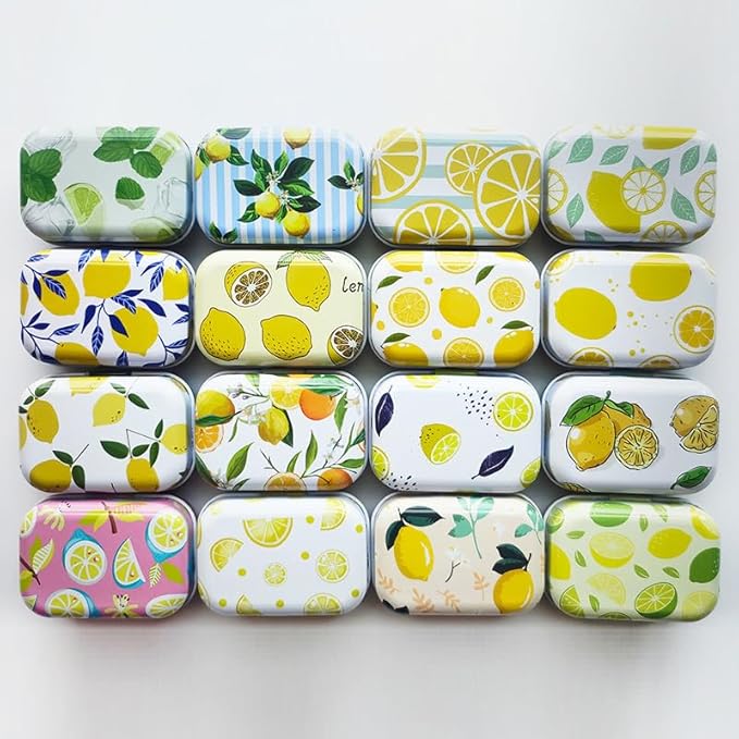 8Pcs Metal Hinged Tin Box Container Floral Farmhouse Rustic Mini Portable Small Storage Container Kit with Lid for Home Storage 2.1x1.5x1 Inch (Yellow)