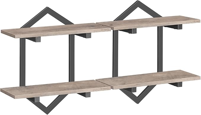 HOOBRO Floating Shelves, 15 Inch Wall Shelf Set of 2, Wall Mounted Storage Shelves 2-Tier, Hanging Bathroom Shelves, for Living Room, Bedroom, Bathroom, Kitchen, Greige and Black BG13BJP201