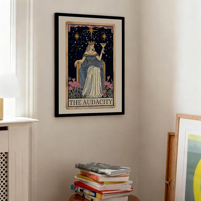 Fun Tarot Canvas Wall Art Feminist Aesthetic Poster Vintage Whimsical Witchy Prints 24X36 inch Black Framed Trendy Funny Quote Wall Decor for Bedroom Wall Decor