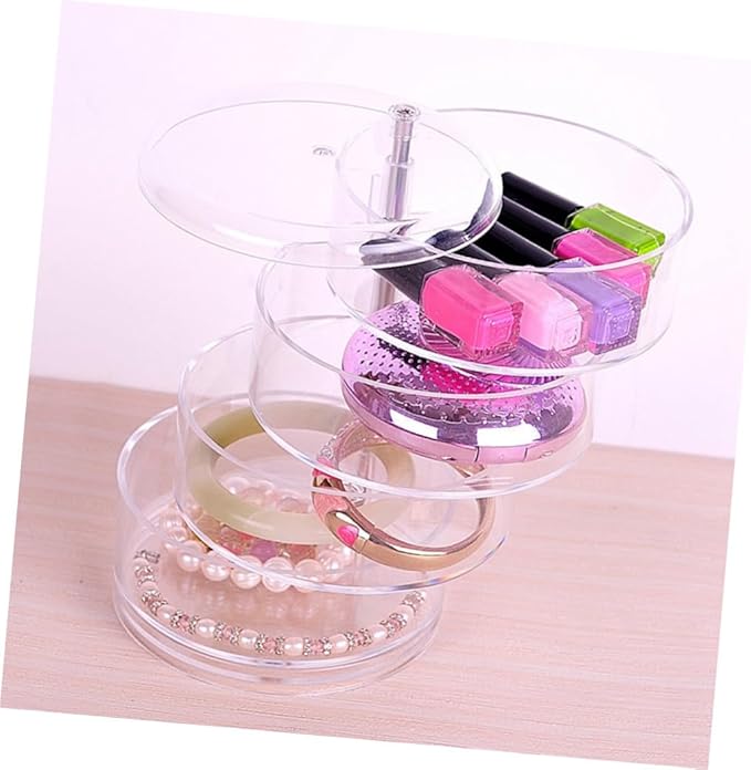 2pcs Four-layer Rotating Jewelry Storage Box Circular Desktop Organizer for Makeup and Accessories Plastic Cosmetic Case for Easy Access and Organization