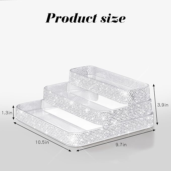 Bling Perfume Organizer Three-Tiered Shelf, Sparkle Perfume Lotion Skincare Stand, Shiny Spice Vitamins Bottles Holder, Glitter Sturdy Rack for Bathroom Countertop Cabinet Storage
