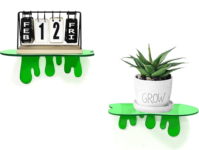 SetGame 2-Pack Acrylic Small Wall Shelves - 7 Inch Floating Shelf for Walls, Home Wall Display Ledges for Storage, Room Décor, Small Album & Items Organizer Display Dripping Wall Decor
