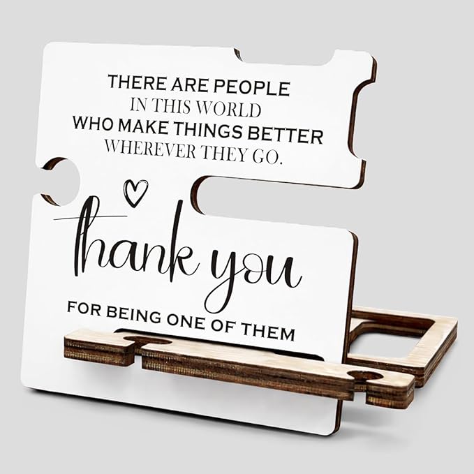 Thank You Appreciation Gifts for Teacher Coach Mentor Boss Leader Coworkers Employee Staff - Multi-functional Desk Organizer - Motivational Office Quote Wooden Sign for Office Desk Shelf Decor
