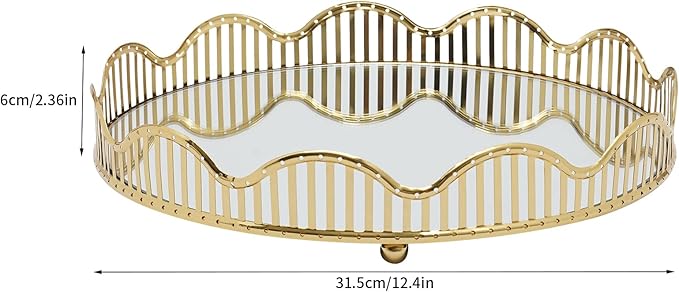 Mirrored Tray, Metal Decorative Gold Mirror Tray, Centerpieces Perfume Holder Decorative Organizer Curve Storage Makeup Bathroom Tray Home Vanity for Dresser Coffee Bathroom Living Room