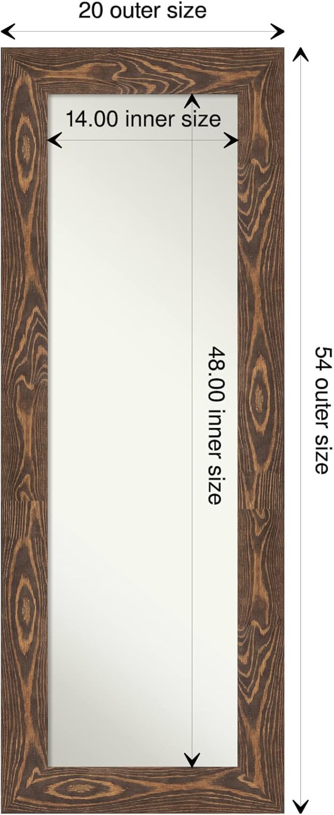 Amanti Art Brown Full Length Mirror for Door, 54x20 Bridge Brown Tall Wall Mirror Full Length, Mounted to Door or Closet Wall with no Visible Brackets, Country Rustic Wood Frame, Bedroom Decor