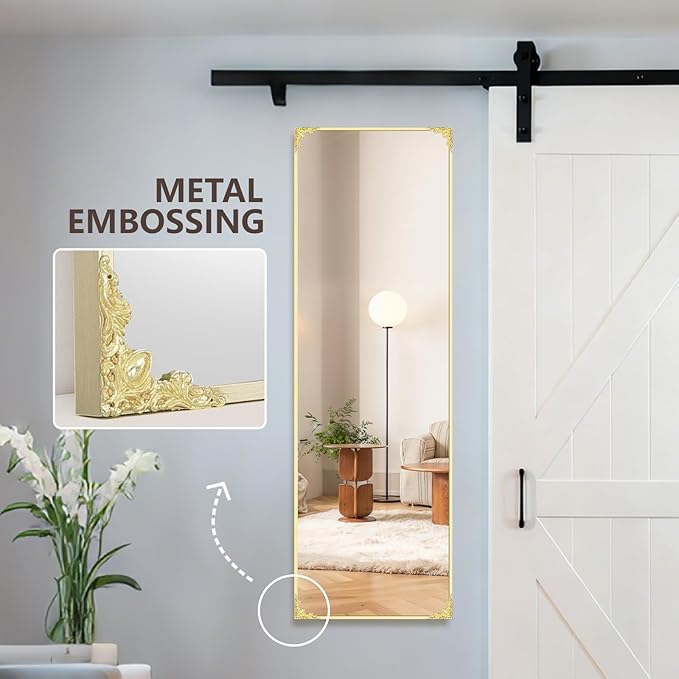 50"x16" Door Mirror, Rectangle Full Length Mirror, Over the Door Mirrors Full Length, Hanging Mirrors for Bedroom, Bathroom, Gold
