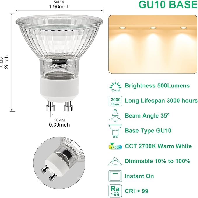 GODONLIF GU10 Halogen Bulb 120V 50W Halogen Light Bulbs for Candle Warmer Lamp, GU10+C, MR16 with Glass Cover, 2700K Warm White, Dimmable, Pack of 2