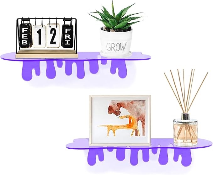 SetGame 2-Pack Acrylic Small Wall Shelves - 12 Inch Floating Shelf for Walls, Home Wall Display Ledges for Storage, Room Décor, Small Album & Items Organizer Display Dripping Wall Decor