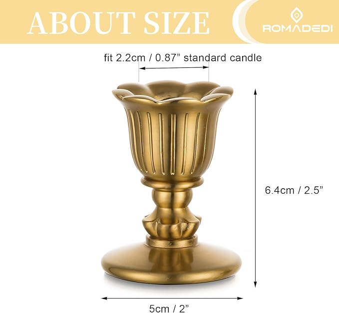 Vintage Candlestick Candle Holders Brass - Romadedi Taper Gold Candle Stick Victorian Style for Table Centerpiece Wedding Reception Festive Christmas Mantel Decoration or Home Decor Set of 12