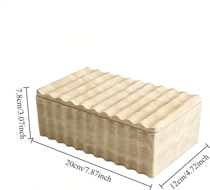 Natural Stone Storage Box with Wave Pattern, Decorative Organizer for Makeup, Jewelry, Perfume, Bathroom Vanity (Beige)