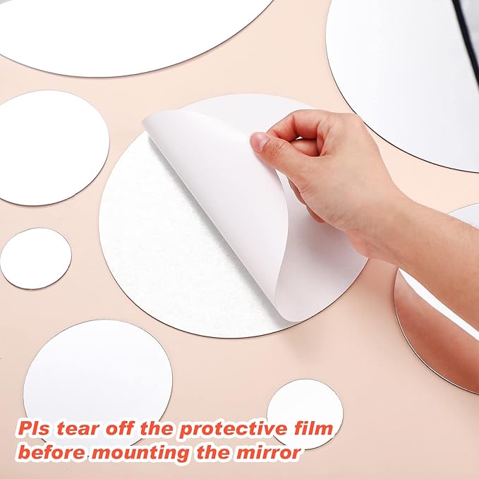Shappy 32 Pcs Acrylic Mirror Wall Stickers Removable Round Wall Decal Circle Mirror Tiles for Home Bathroom Living Room Bedroom TV Background Decor(Silver,X Large Size)