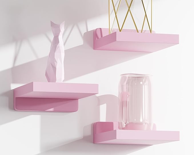 QsQueen Small Floating Shelves Mini Shelves Hanging Display 5 Inch Wall Shelf for Bathroom Livingroom Bedroom,3 Pack, with 2 Types of Installation, Great for Room Decor