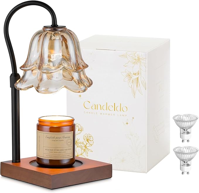 Candeldo Candle Warmer Lamp with Timer: Flower Black Candle Lamps Height Adjustable Vintage Home Bedroom Decor Mom Birthday Gift for Women