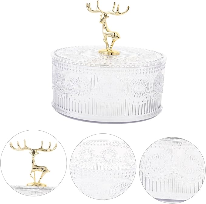 UKCOCO Embossed Transparent Jewelry Case with Lid Multi Functional Makeup Organizer and Candy Storage Box Portable Keepsake Trinket Dish for Rings Earrings Necklaces Decorative Home Decor