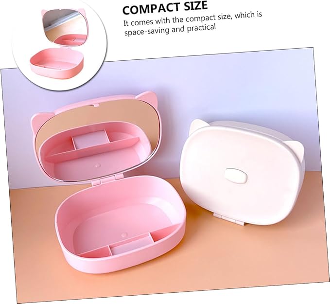 FOMIYES Cartoon Cat Ear Jewelry Storage Box with Mirror Cute DIY Dressing Case for Boys and Girls Portable Makeup Organizer for Necklaces Earrings and Rings