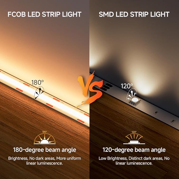 BTF-LIGHTING FCOB COB LED Strip Flexible High Density Uniform Light 9W/m 32.8FT DC24V Warm White 2700K 480LED/m CRI 90+ 8mm Width for Home Indoor Decor(No Adapter or Controller)