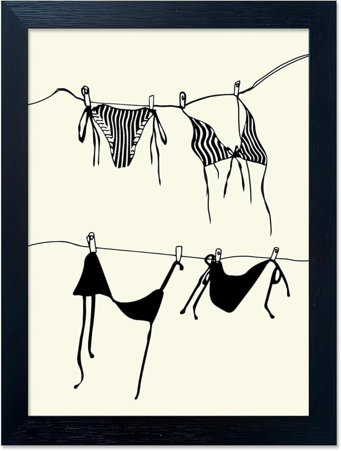 Fashion Girl Wall Art Bikini Hanging Poster Black And White Girl Room Decor Framed Sexy Print Aesthetic Trendy Canvas Picture Bathroom Decoration