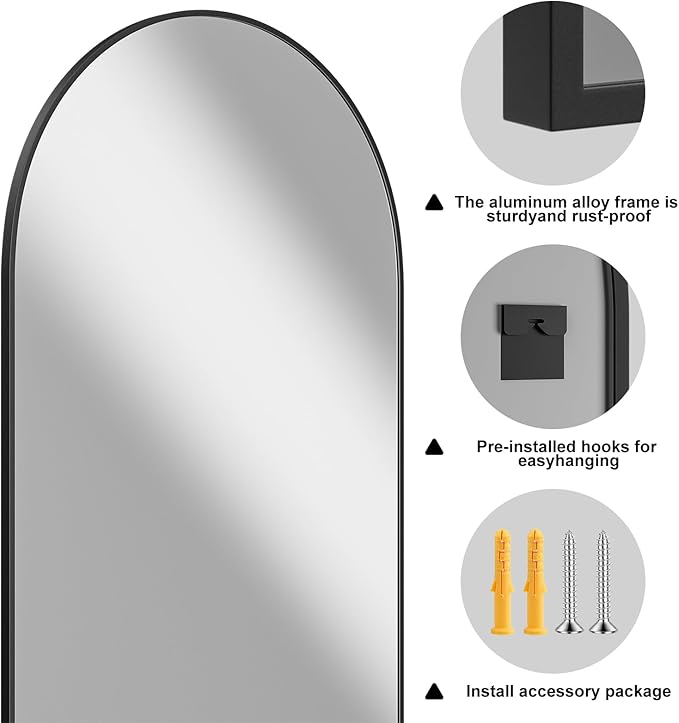 Rowjut Arched Wall Mirror 38"x24"Window Mirrors Decorative Wall & Iron Framed Bathroom Mirror, Arched Top Wall Mirror for Entryway. Living Room, Bedroom, Fireplace .（Black