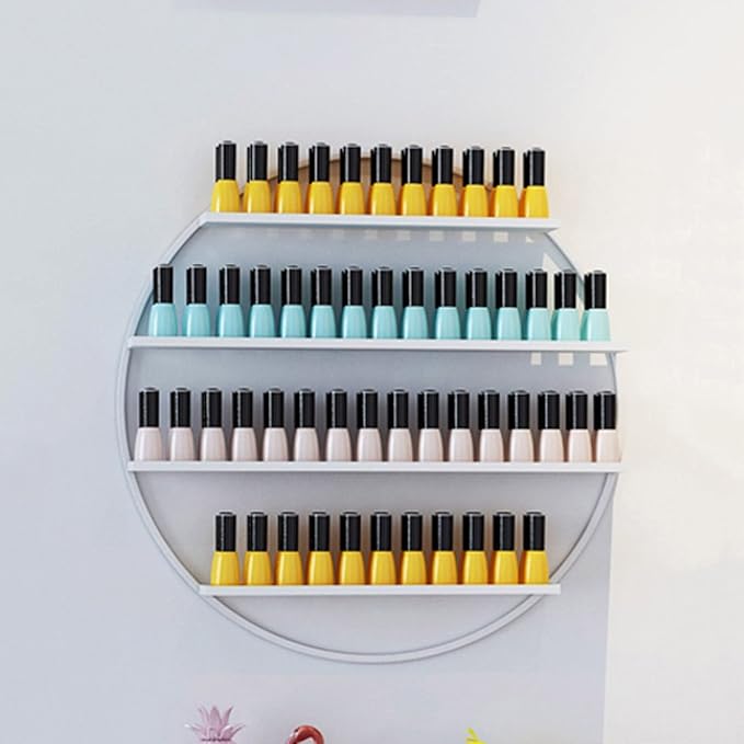 Metal Wall-mounted Nail Polish Storage Racks Wall-Mounted Nail Polish Display Rack Round Shelf Organizer Storage Holder Metal Floating Shelf Display Case Shelf,for Essential Oils, Perfume,Makeup Bottl