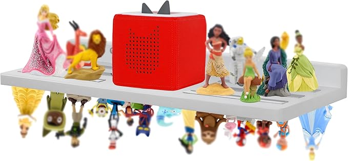 For Tonies Figures Shelf Magnetic,for Tonie Box Wall Shelves,for Tonies Characters Organizer Audio Toy Storage (Holds 36 Figurines),Compatible Charging Station for Children Kid's Room,Oak,Gray White