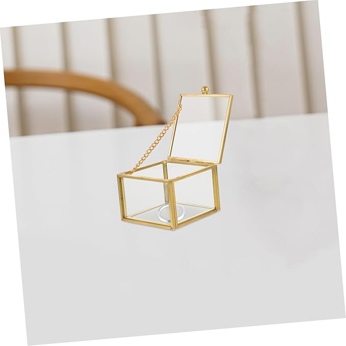 Happyyami Glass Vintage Jewelry Box with Lid Decorative Keepsake Case for Jewelry and Makeup Organizer Elegant Transparent Square Storage Box for Women Special Occasions