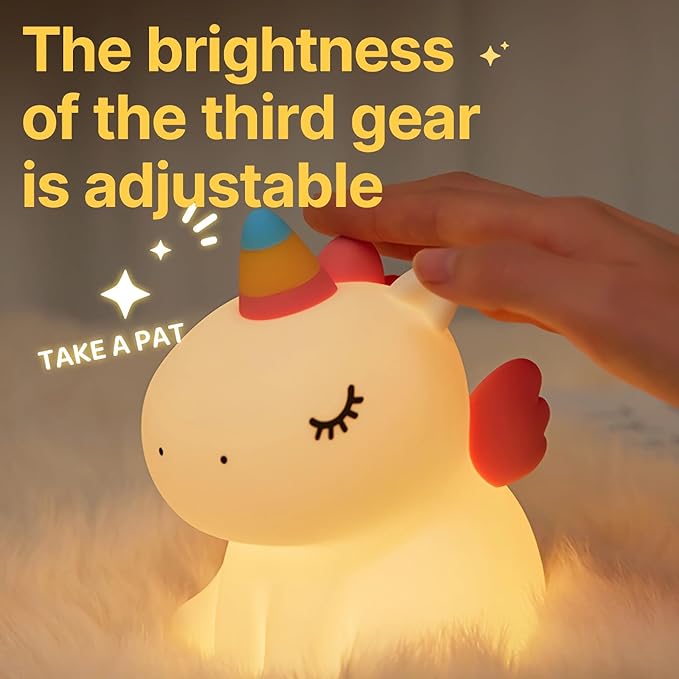 Night light for kids,Cute Unicorn Lamp, 3-Level Dimmable USB Rechargeable Lamp with Timer, Soothing Animal Toy for Nursery Bedroom Dorm Decor, Gift for Boys Girls Teens Adults (Birthday Christmas)