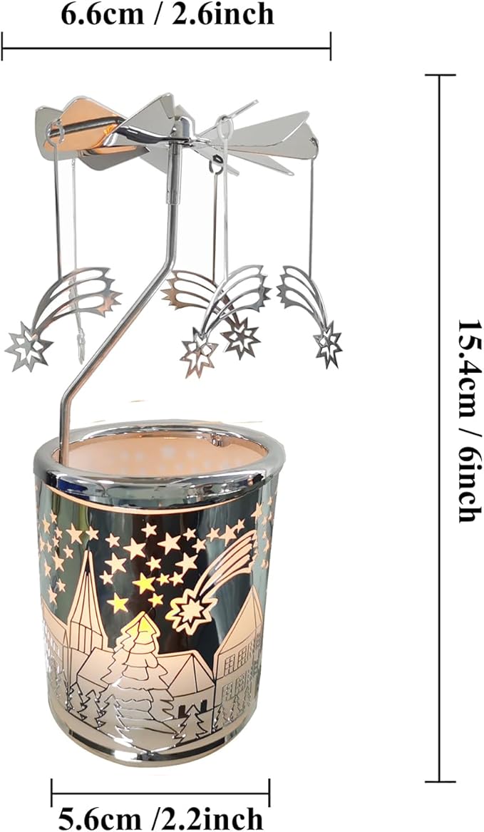 Metal Rotary Candle Holder Spinning Windmill Tea Light Carousel Decor for Home & Gifts (Silver Meteor)