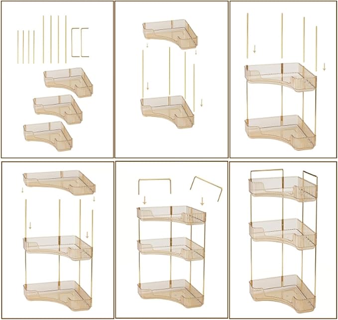 Multi-Tier Corner Countertop Organizer Rack, Makeup Organizer Countertop, Bathroom Counter Organizer, for Skincare and Cosmetics, Ideal Vanity Gift (Transparent Gold, 3-Tier)