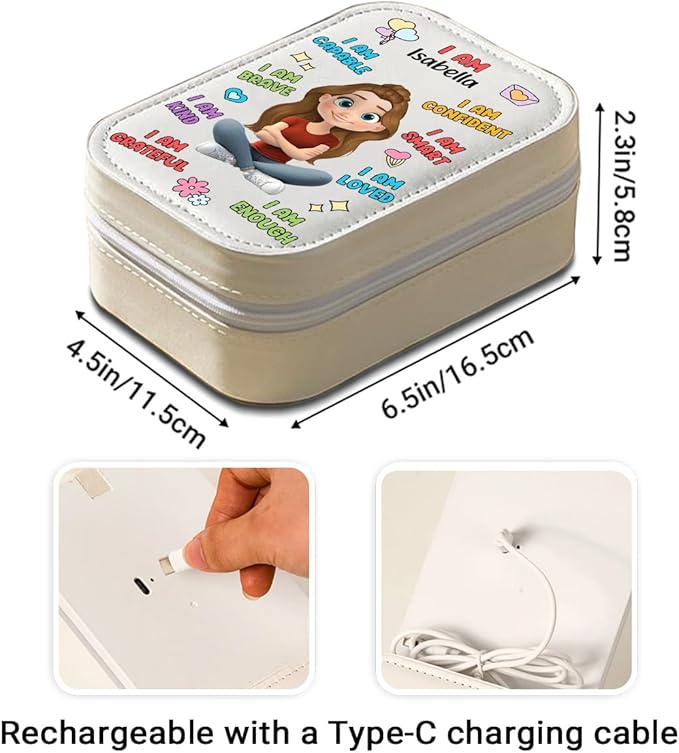 Wrappiness Women & Girls Floral Makeup Box With LED Mirror - Personalized Birthmonth Flower Travel Jewelry Organizer Gift for Daughters Sisters on Birthday Christmas (I Am Smart, Women)