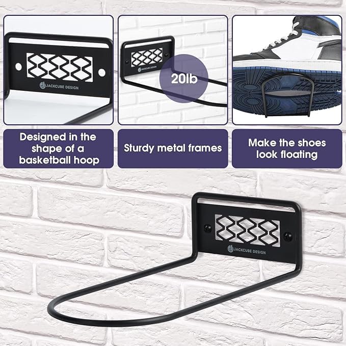 J JACKCUBE DESIGN Black Metal Floating Shoe Display Shelves for Wall Mount, Set of 6 Sneaker Showcase Organizer Rack Display -MK1068A