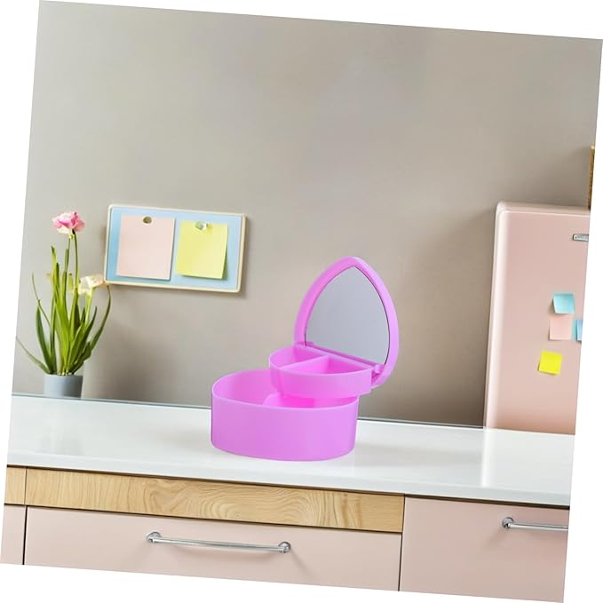 Cabilock Heart-shaped Jewelry Storage Box with Mirror Two-layer Case for Girls Cute Makeup Organizer for Necklaces Bracelets and Earrings Lightweight Travel-friendly Design