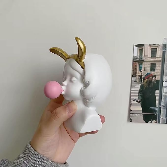 Cyrank Desktop Resin Flower Vase, Sculpture Flower Pot Blowing Bubbles Girl Flowerpot Desktop Makeup Brush Storage Box Pen Holder for Home Decoration Wedding Gifts(#1)