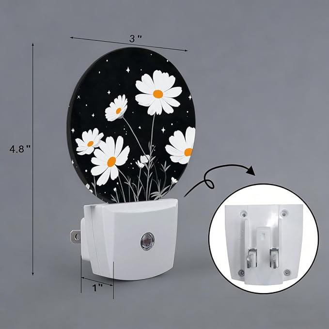White Daisy Flower Night Light Plug-in Sleep Lamp Led Dusk to Dawn Night Light for Bedroom