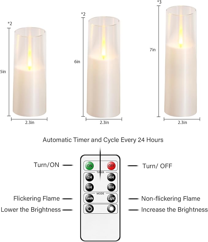 kakoya Flameless LED Candles Upgraded Realistic Flickering Flame,7Pcs Battery Operated Candles with Remote Timers,LED Pillar Candles for Home Decor,Christmas,and Parties（White）