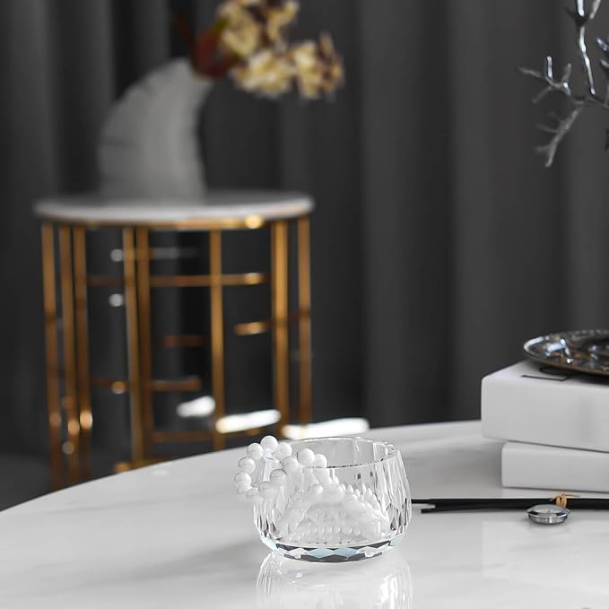 Crystal Jewelry Box Storage Jar, Candy Dish Tiny Hand-Cut Small Decorative Bowl, Diamond-Cut Luxury Cosmetic Organizer for Vanity, Bathroom, Kitchen Decor
