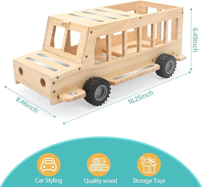 School Bus for Tonies Box 1/2 Organizer Shelf Storage, Wooden Bus Magnetic Storage Holder for Toniebox Player Tonies Figures Characters for Children, Display Collection 20~30 Tonie Box Characters