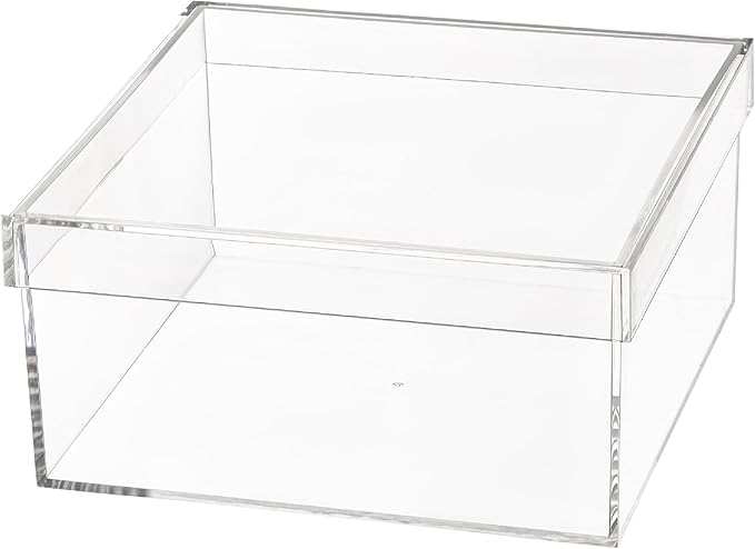 Hammont Rectangle Clear Acrylic Storage Box with Fitted Lid – 7.8″ × 7.8″ × 3.8″ Durable Organizer Bin for Bathroom, Makeup, Jewelry, Crafts & Pantry – 1 Pack