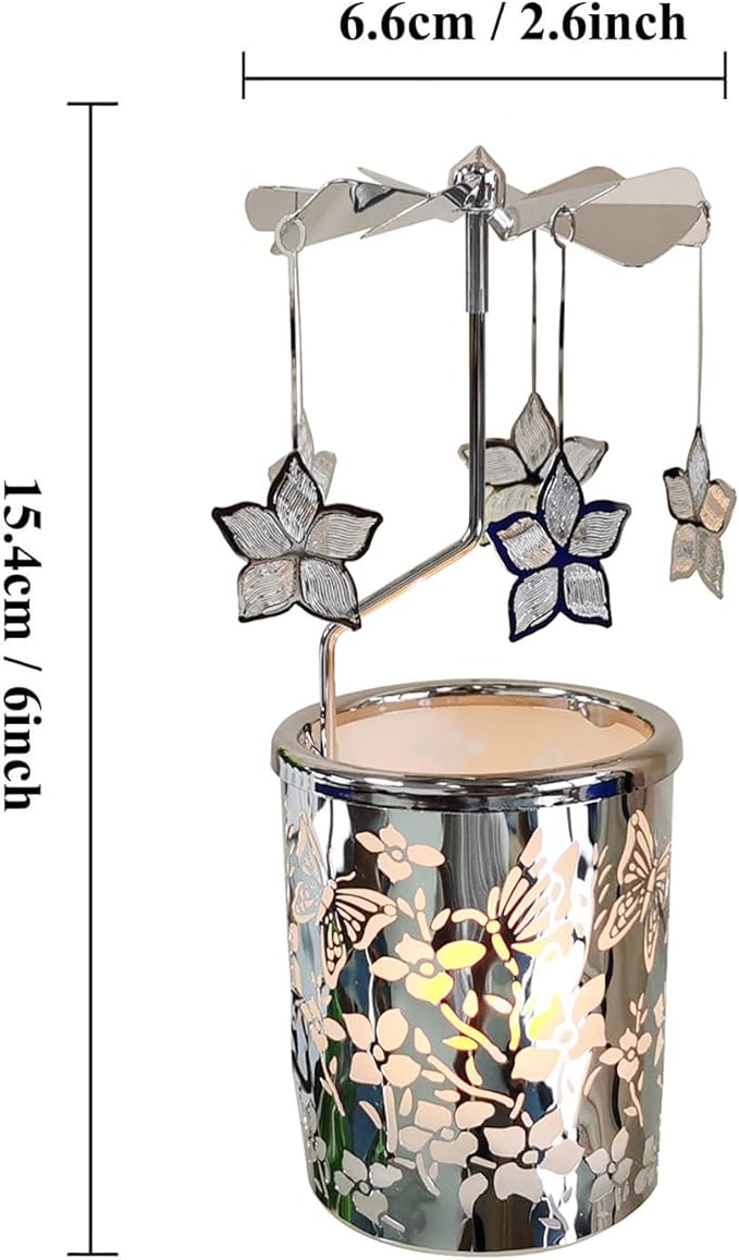 Metal Rotary Candle Holder Spinning Windmill Tea Light Carousel Decor for Home & Gifts (Silver Bauhinia Flower)