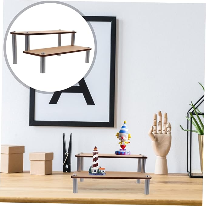 PRETYZOOM Wooden Riser Display Shelf Makeup Organizer Vanity Holder for Lipstick Toys Jewelry