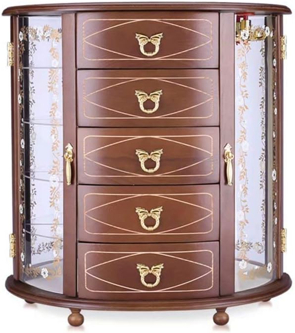 MUSUMI Large Wooden Jewelry Display/Gift Box Organizer Makeup Jewellery Storage Travel Case with 3/5 Drawer (E)