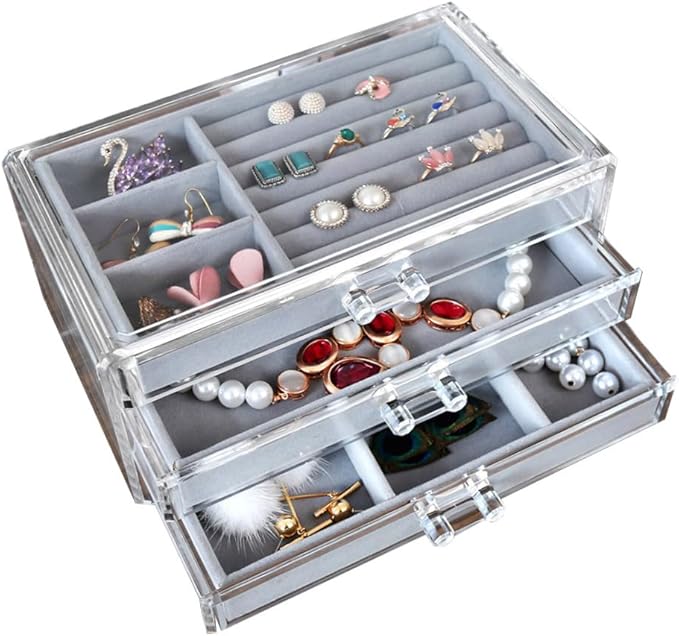 Didiseaon Acrylic Jewelry Box Makeup Organizer Earring Cosmetics Storage Space-saving Display Holder