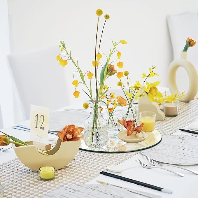 20 Pack Round Mirror Centerpieces for Tables, No Glass AcrylicCircle Mirror Table Centerpieces Mirror Tray Candle Plates for Wedding Table DecorationChristmas Home Decor (6inch)
