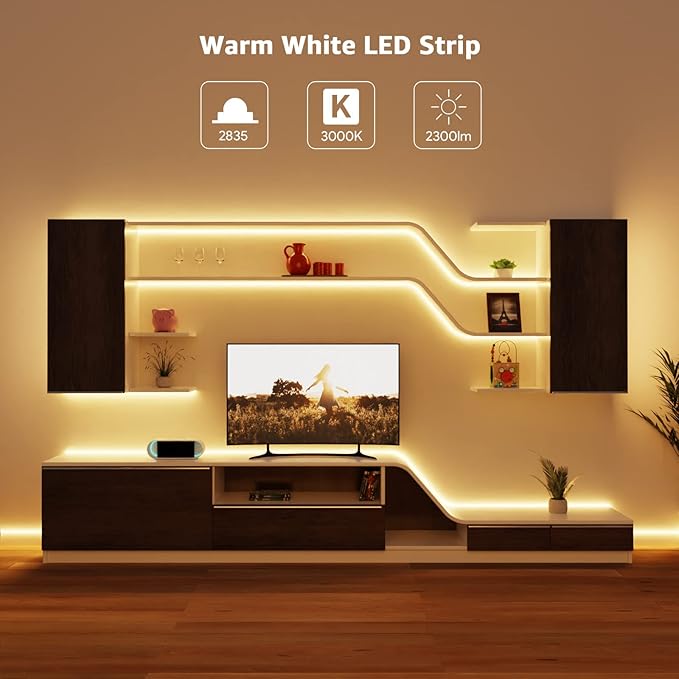 Lepro 12V LED Strip Light, Flexible, SMD 2835, 16.4ft Tape Light for Home, Kitchen, Party, Christmas and More, Non-Waterproof, Warm White(Not Include Power Adapter)