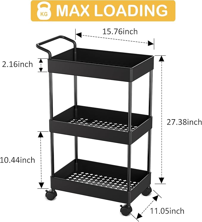 Volnamal Diaper Caddy - Plastic Diaper Organizer for Nursery Essentials, Baby Organizers and Storage, Movable Cart for Changing Table & Crib, Baby Registry Search, Black